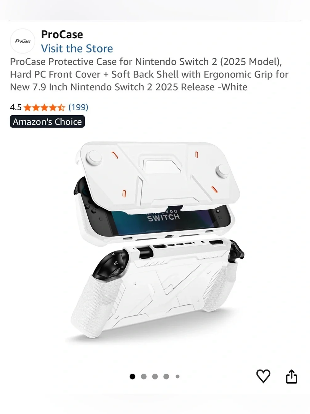 White Protective ProCase for Nintendo Switch 2 (2025) with Ergonomic Grip